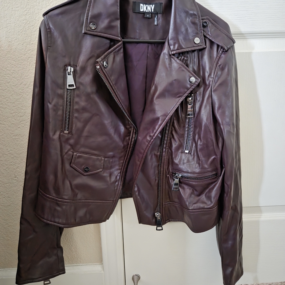 DKNY Women's Leather Jacket - Purple